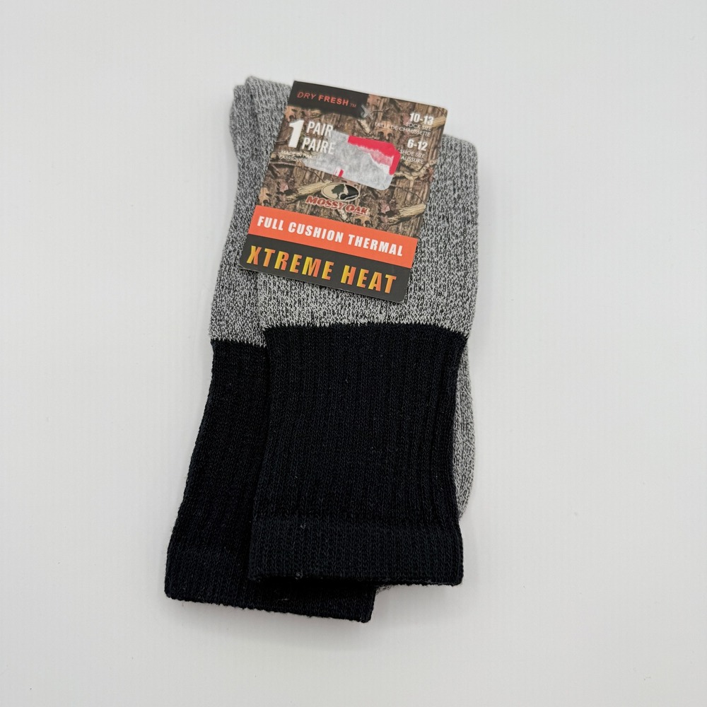Mossy Oak Thermal Socks Men 10-13 Black Gray Full Cushion Xtreme Heat Winter NEW
